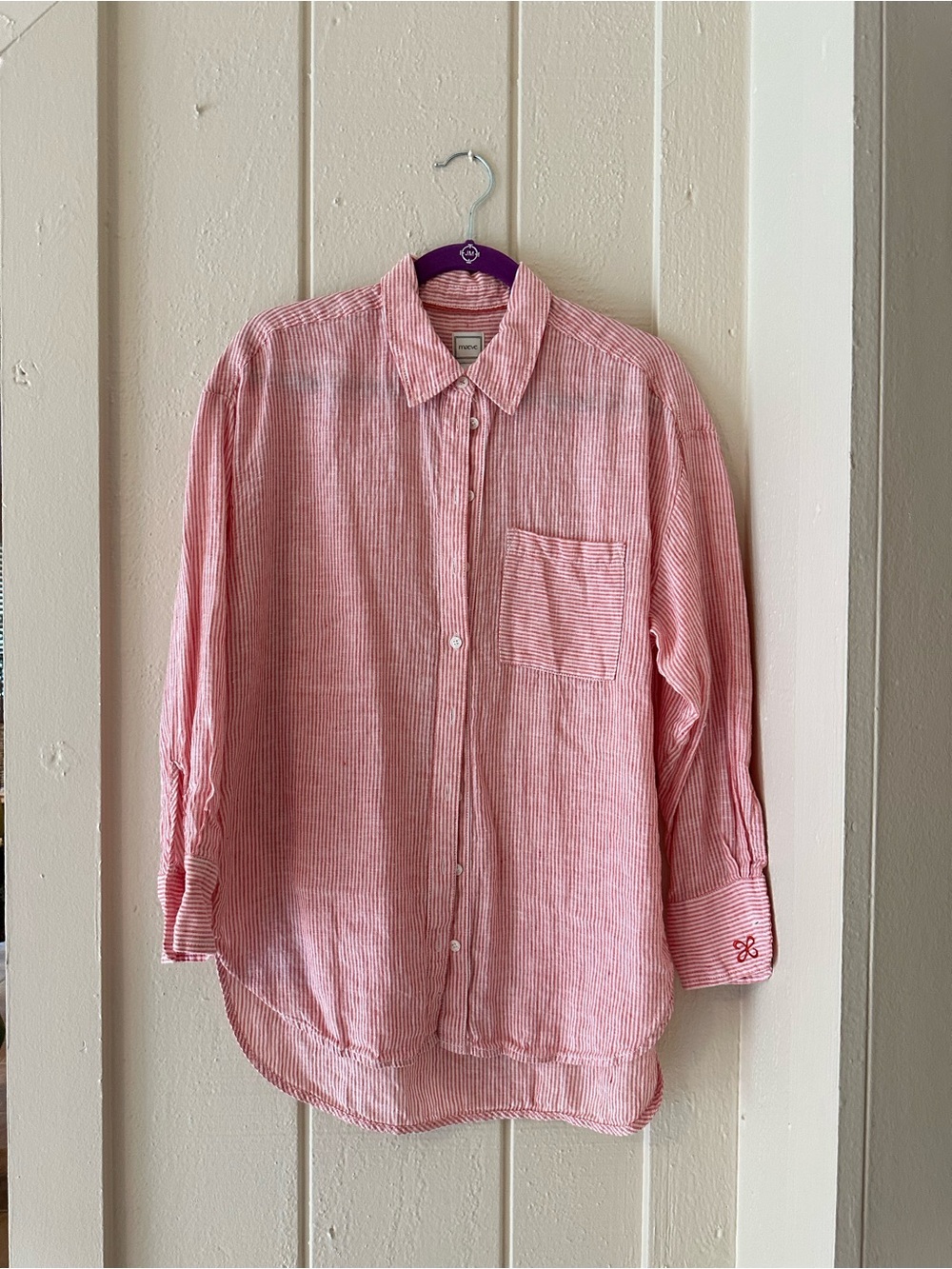 PERFECT ANTHROPOLOGIE MAEVE RED STRIPE LINEN OVERSIZED BUTTON DOWN SHIRT! WOW S